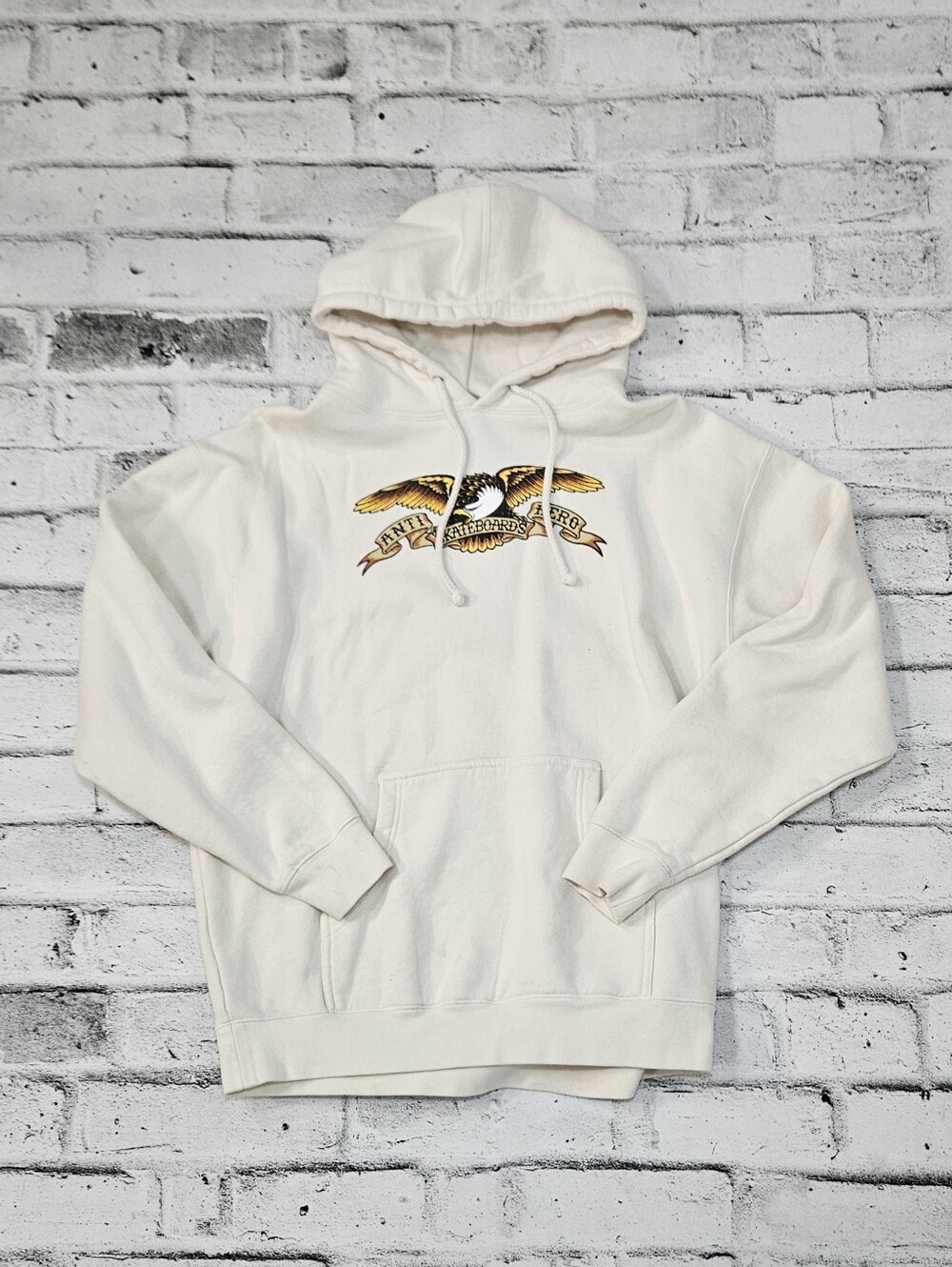 Anti Hero Eagle Logo Pullover Hoodie Cream Skateboard Sweatshirt Size L